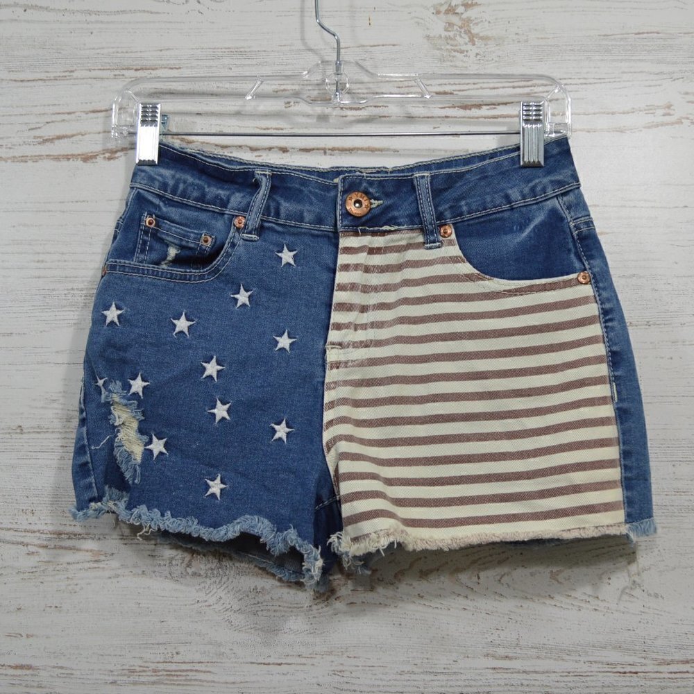 YMI Denim Cutoff Shorts American Flag Sz 4